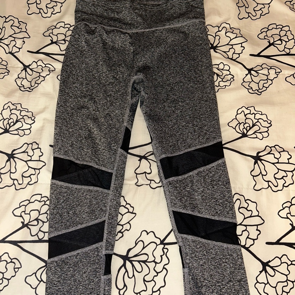 Gray and Black Leggings with Mesh Panels